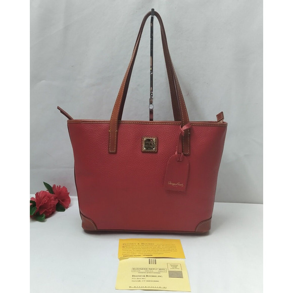 Dooney & Bourke Red Pebbled Leather Double Handles Tote Shoulder Bag - Picture 1 of 16